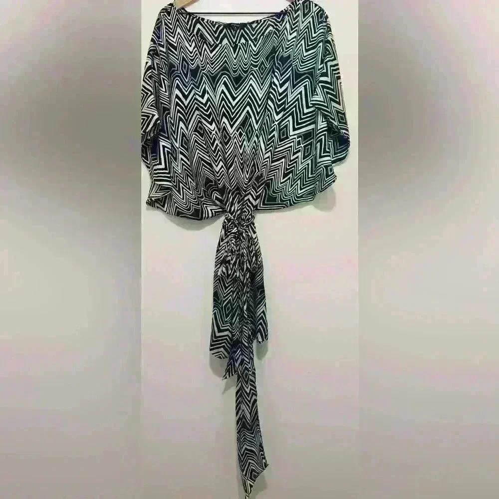 Express Silk Blouson Dress, Women’s Size Small, Geometric Black & Cream, Y2K - Picture 5 of 16